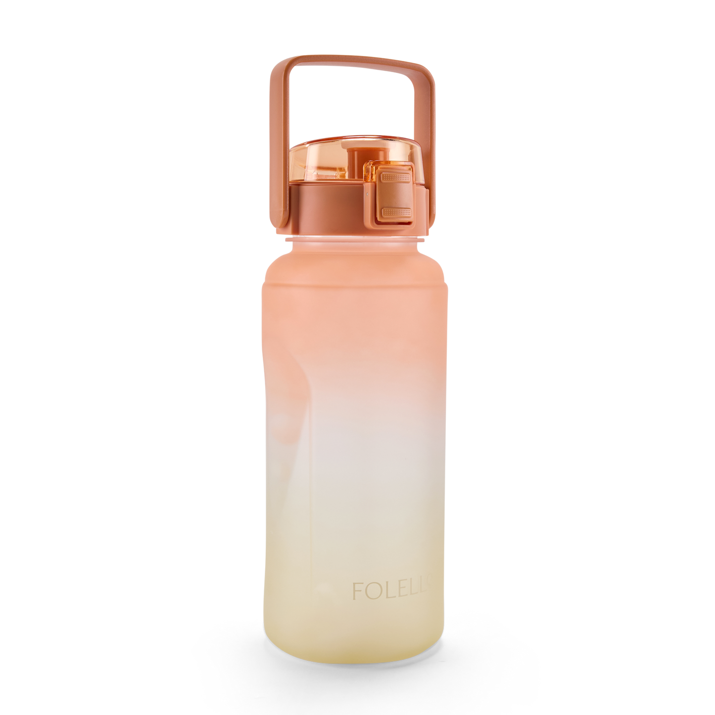 FOLELLO 2L Sports Water Bottle with Motivational Time Marker | Leakproof & Durable BPA-Free Plastic | Wide Mouth Design with Carry Handle | Perfect for Gym, Office, Travel | Vibrant Orange-Lemon 2 Litre Bottle