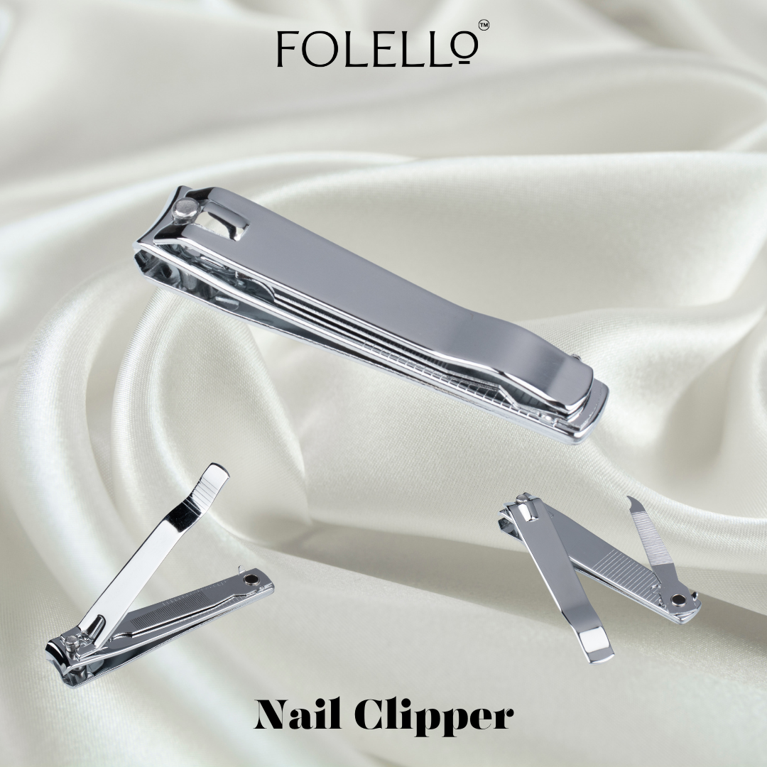 FOLELLO Nail Grooming Kit -1 Nail Clipper/Cutter with 1 Nail Tip Cutter, 1 Nail Cuticle Remover/Pusher, 1 Nail Cleaner Brush, 1 Nail Buffer Block, 1 Set of Pedicure Toe Separators for women, 1 Nail File