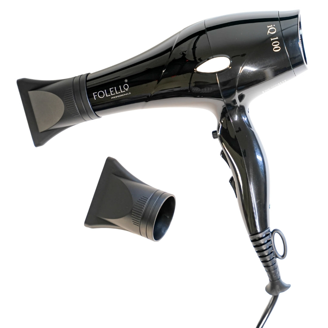 iQ 100- FOLELLO Professional Hair Dryer with AC Motor – Lightweight & Stylish Hair Dryer for both Men & Women, Cool Shot Button for Quick Drying, Black