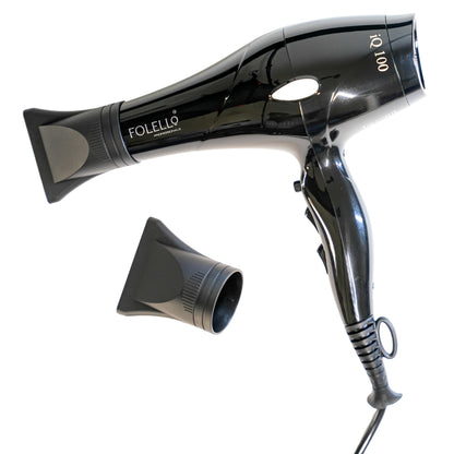 iQ 100- FOLELLO Professional Hair Dryer with AC Motor – Lightweight & Stylish Hair Dryer for both Men & Women, Cool Shot Button for Quick Drying, Black