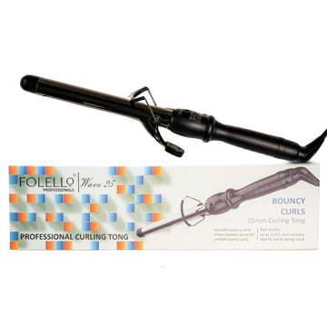 Wave 25 - Curling Tong for Professionals, Salons and Home Use - Ergonomic Design & Comfortable Grip - Hair Curling, Styling - 25MM Barrel, Black