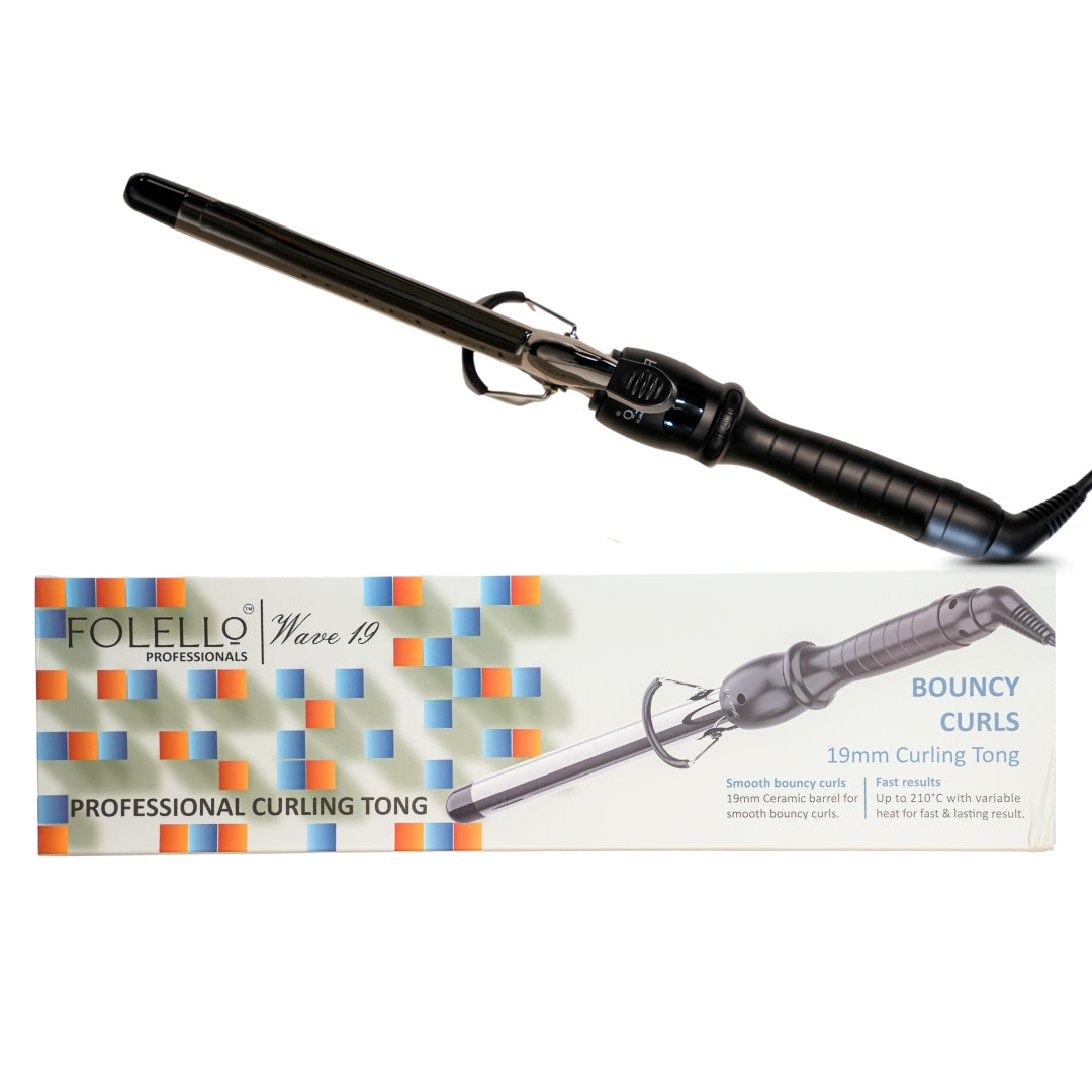 Wave 19 - Curling Tong for Professionals, Salons and Home Use - Ergonomic Design & Comfortable Grip - Hair Curling, Styling - 19MM Barrel, Black