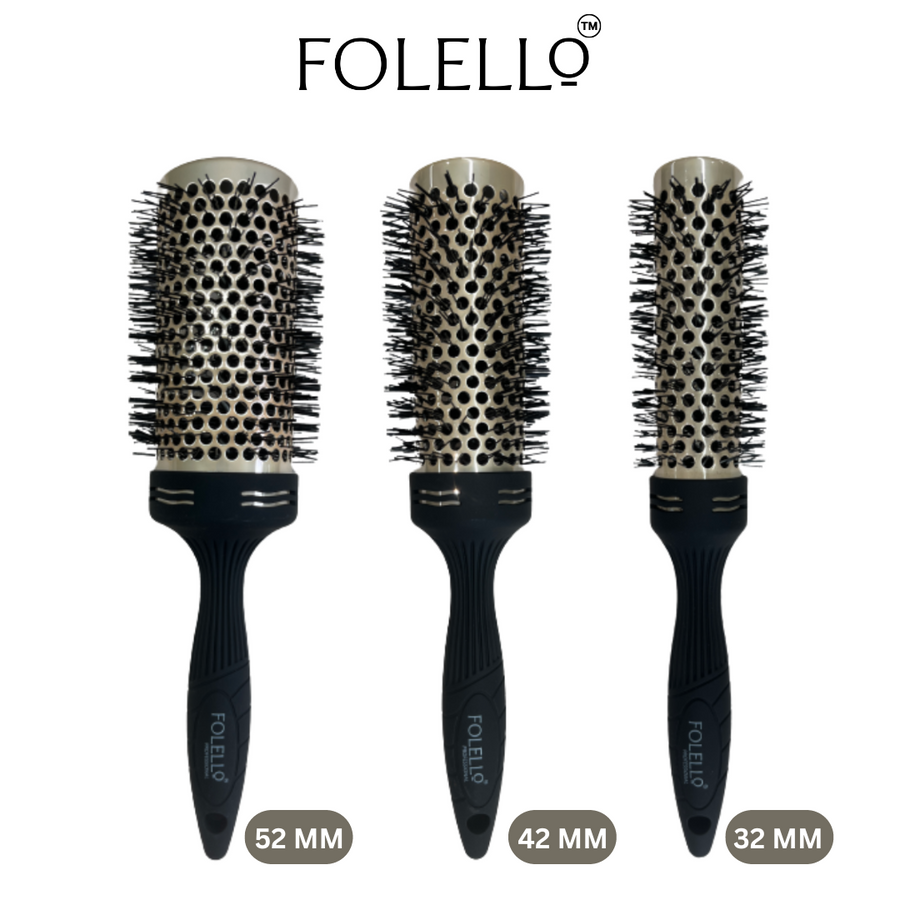 FOLELLO Ceramic Round Hair Blow Dry Brush Trio: 32mm, 42mm, 52mm + Free Hair Brush/Comb Cleaner