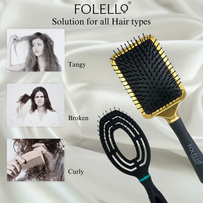 Set of 1 Golden Paddle Brush + 1 Vent Brush + FREE Hair Brush/Comb Cleaner