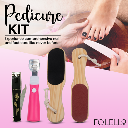 Complete Foot Care Set: Premium Nail Clipper, Wooden Double-Sided Foot Filer, Callus Remover, Pumice Stone