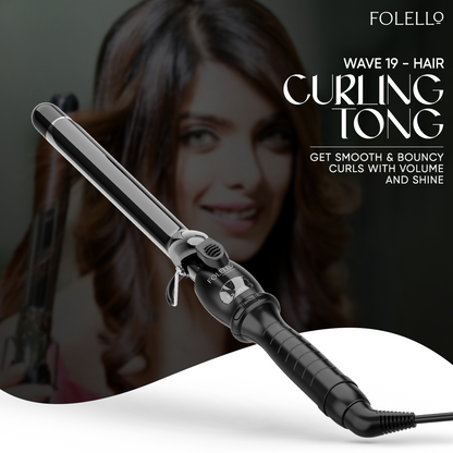 Wave 19 - Curling Tong for Professionals, Salons and Home Use - Ergonomic Design & Comfortable Grip - Hair Curling, Styling - 19MM Barrel, Black