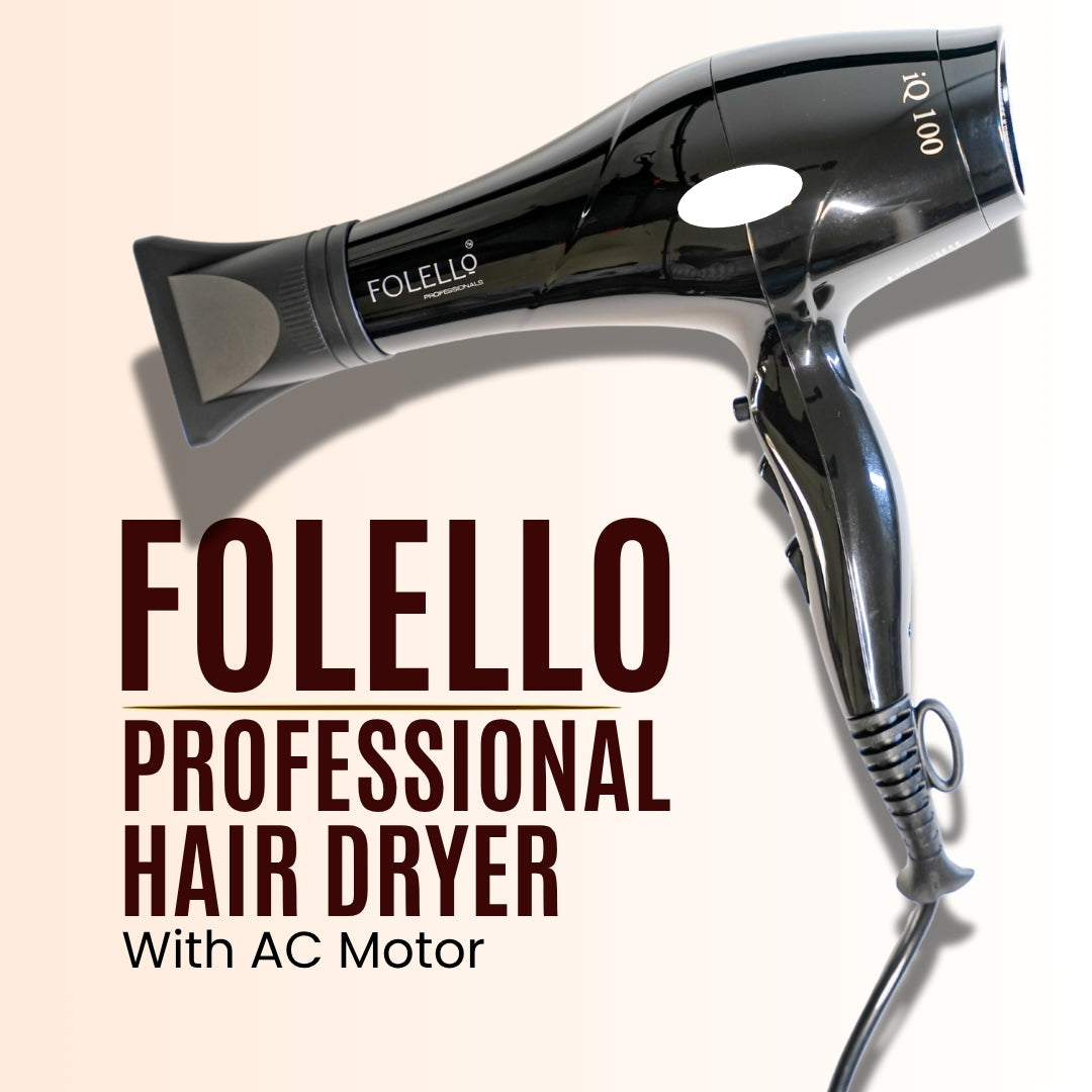 iQ 100- FOLELLO Professional Hair Dryer with AC Motor – Lightweight & Stylish Hair Dryer for both Men & Women, Cool Shot Button for Quick Drying, Black