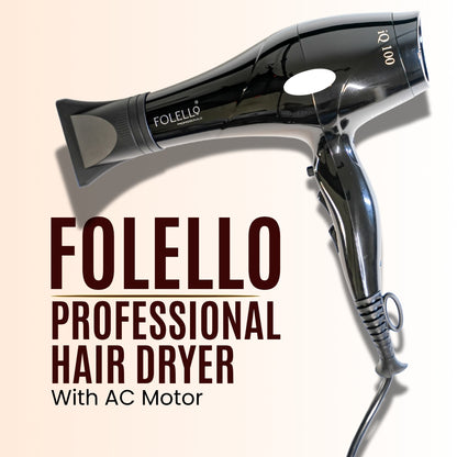 iQ 100- FOLELLO Professional Hair Dryer with AC Motor – Lightweight & Stylish Hair Dryer for both Men & Women, Cool Shot Button for Quick Drying, Black