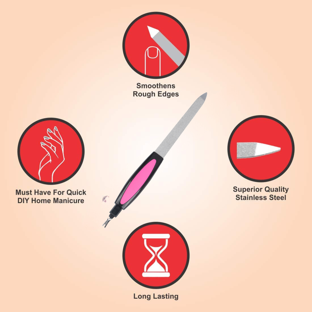 All-In-One Stainless Steel Nail and Foot Care Set: Nail Clipper, Nail Tip Cutter, Nail Pusher, Spoon Nail Cleaner, Nail Cleaner Brush, Nail Buffer, Nail Polish Separator, Foot Filer, Callus Remover, Pumice Stone, Nail File