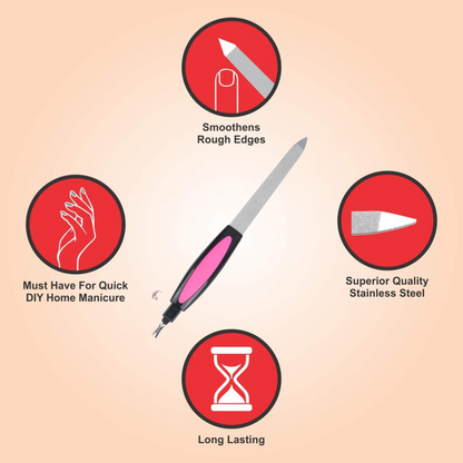 All-In-One Stainless Steel Nail and Foot Care Set: Nail Clipper, Nail Tip Cutter, Nail Pusher, Spoon Nail Cleaner, Nail Cleaner Brush, Nail Buffer, Nail Polish Separator, Foot Filer, Callus Remover, Pumice Stone, Nail File