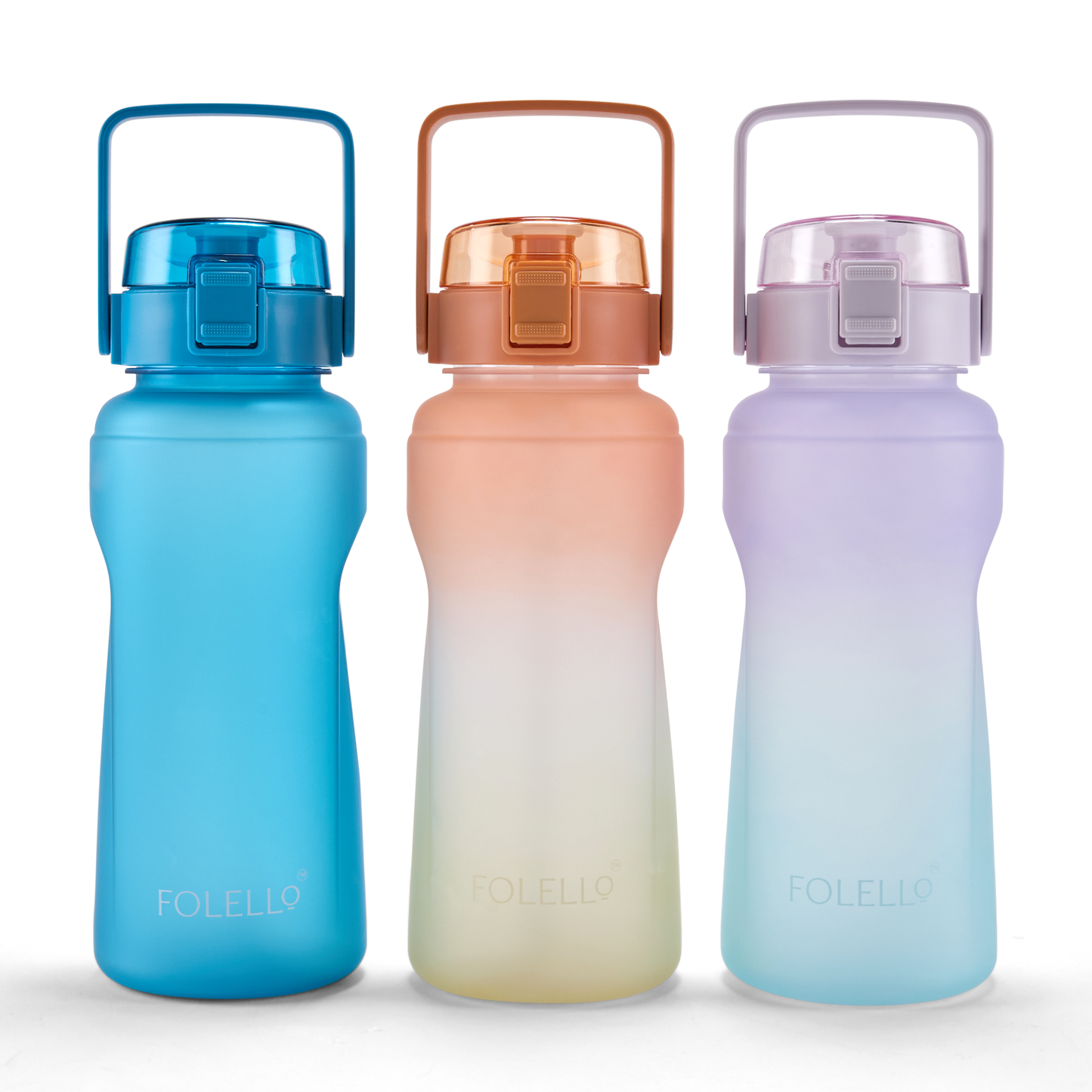 FOLELLO 2L Sports Water Bottle with Motivational Time Marker | Leakproof & Durable BPA-Free Plastic | Wide Mouth Design with Carry Handle | Perfect for Gym, Office, Travel | Vibrant Aqua-Purple 2 Litre Bottle