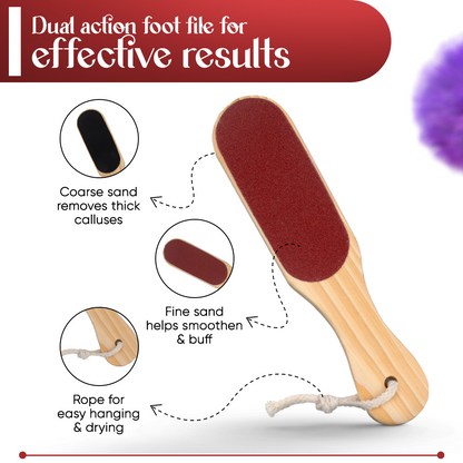 Double Sided Foot File Scrubber | Dead Skin & Callus Remover | Feet Scraper | Pedicure Tool with Wooden Handle(GB-3058)