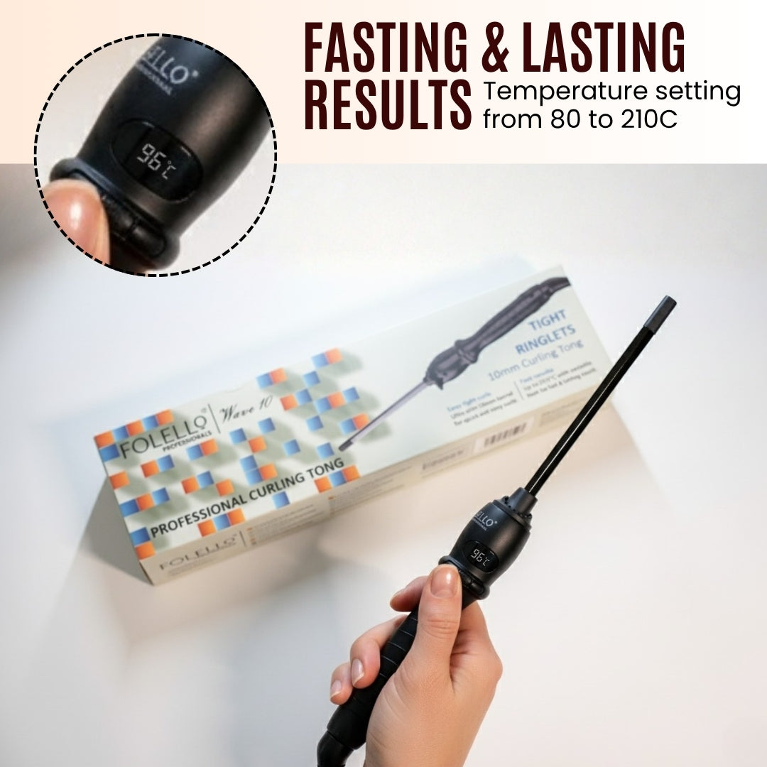 Wave 10 - Curling Tong for Professionals, Salons and Home Use - Ergonomic Design & Comfortable Grip - Hair Curling, Styling - 10MM Barrel, Black