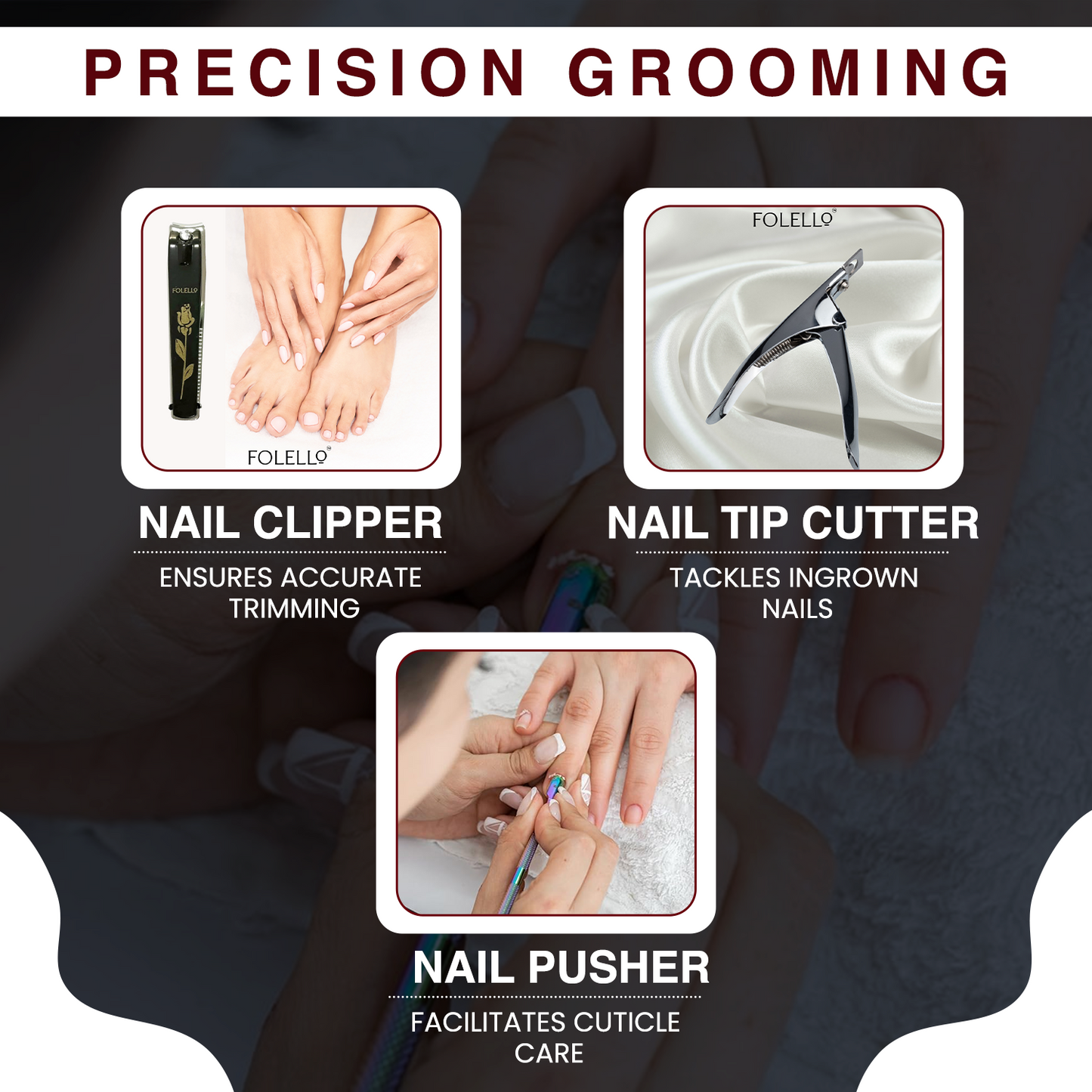 All-In-One Stainless Steel Nail and Foot Care Set: Nail Clipper, Nail Tip Cutter, Nail Pusher, Spoon Nail Cleaner, Nail Cleaner Brush, Nail Buffer, Nail Polish Separator, Foot Filer, Callus Remover, Pumice Stone, Nail File