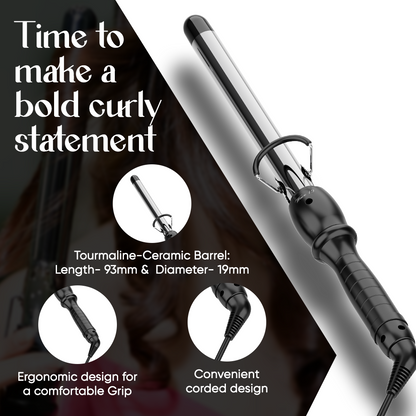 Wave 19 - Curling Tong for Professionals, Salons and Home Use - Ergonomic Design & Comfortable Grip - Hair Curling, Styling - 19MM Barrel, Black