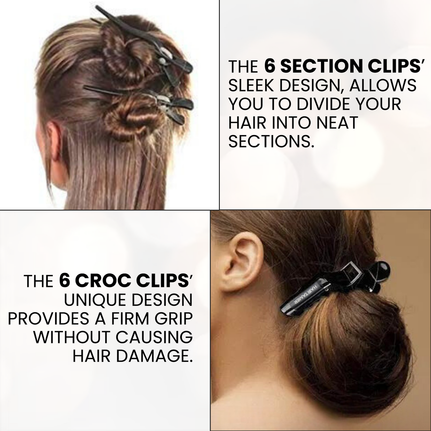 FOLELLO Hair Clips Set: 6 Croc Clips and 6 Section Clips for Hair Styling and Sectioning