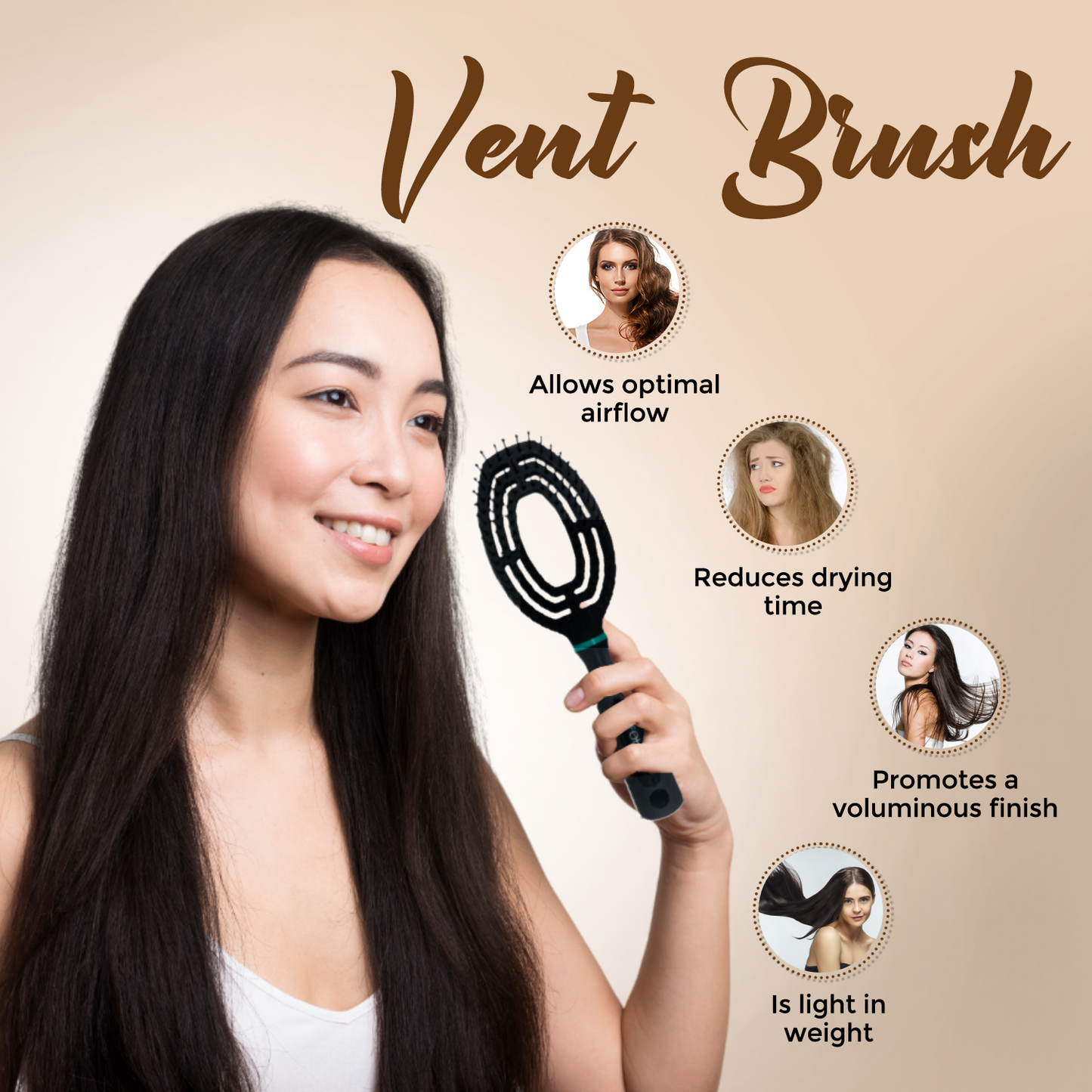 Set of 1 Golden Paddle Brush + 1 Vent Brush + FREE Hair Brush/Comb Cleaner