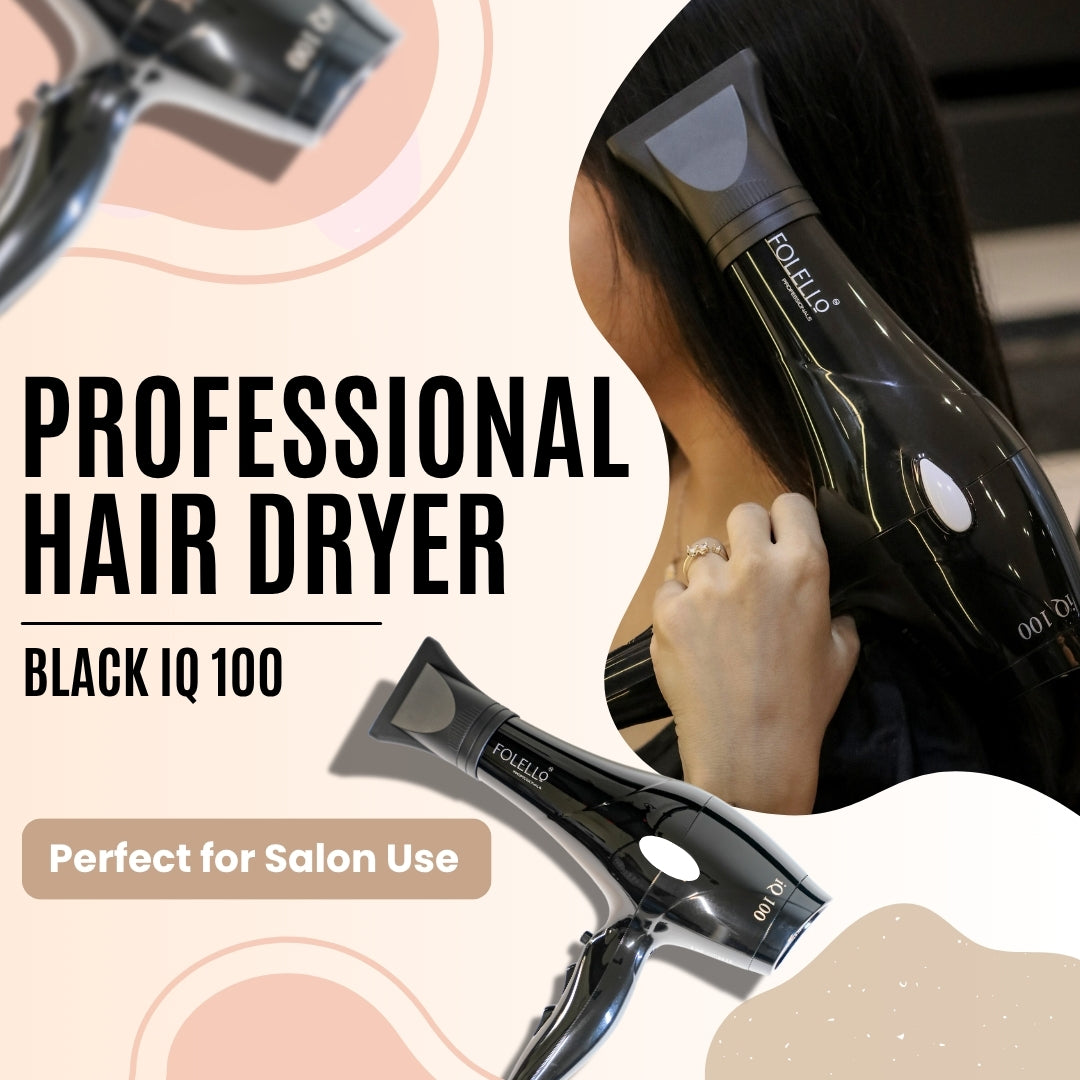 iQ 100- FOLELLO Professional Hair Dryer with AC Motor – Lightweight & Stylish Hair Dryer for both Men & Women, Cool Shot Button for Quick Drying, Black