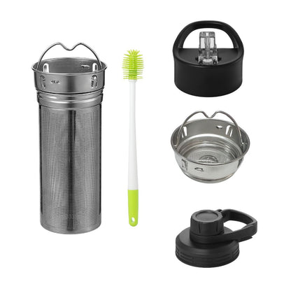 Folello 1L Thermos Steel Double Layer Vacuum Insulated Water Bottle | Keeps Drinks Hot for 12 Hours & Cold for 24 Hours | Includes Rope, Compass, Carabiner, 2 Lids (Straw & Flip-Up Spout) | Full-Length Steel Fruit Infuser | Detox Bottle | Mint Green