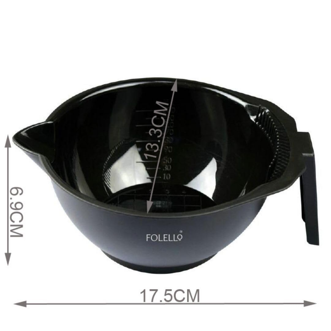 FOLELLO Combo Pack of Plastic Mug Hair Colouring Mixing Bowl | Professional Styling Hair Dye Applicator Colour Mixing Bowl with Handle (Set of 4, Black)