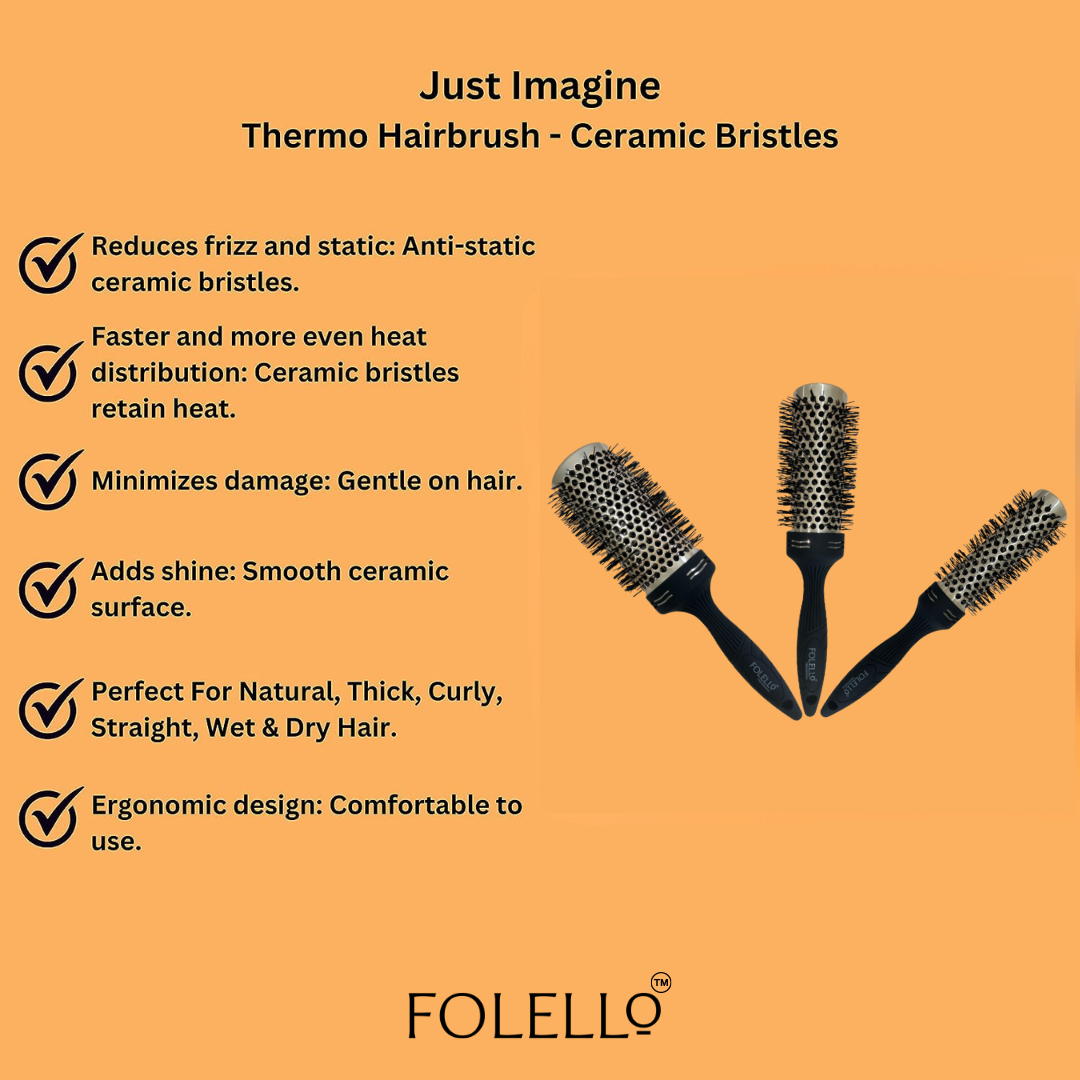 FOLELLO Ceramic Round Hair Blow Dry Brush Trio: 32mm, 42mm, 52mm + Free Hair Brush/Comb Cleaner