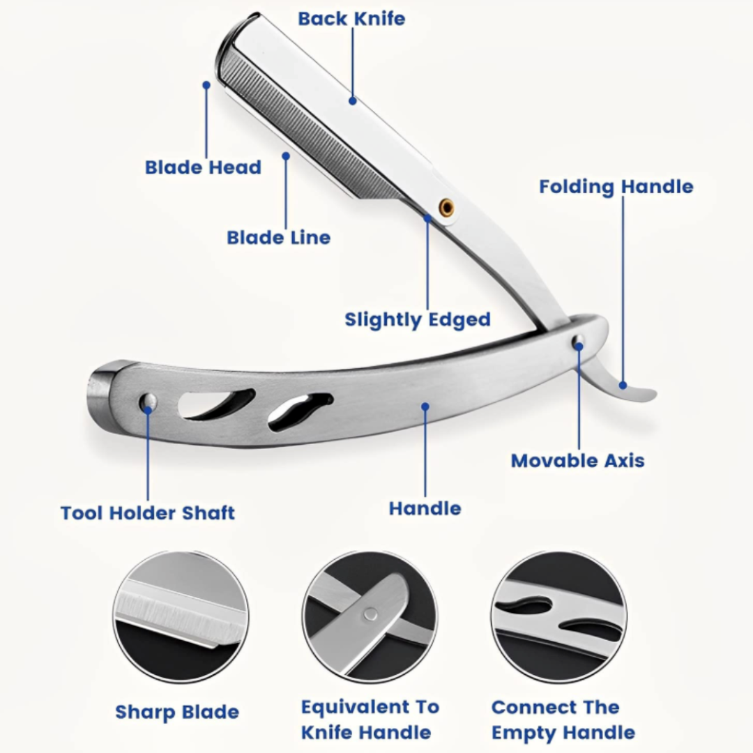 Heavy Duty Professional 100% Stainless Steel Straight Edge Barber Razor | Salon Quality Smooth Shave  (GB-3045)