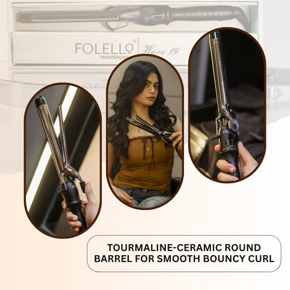 Wave 19 - Curling Tong for Professionals, Salons and Home Use - Ergonomic Design & Comfortable Grip - Hair Curling, Styling - 19MM Barrel, Black