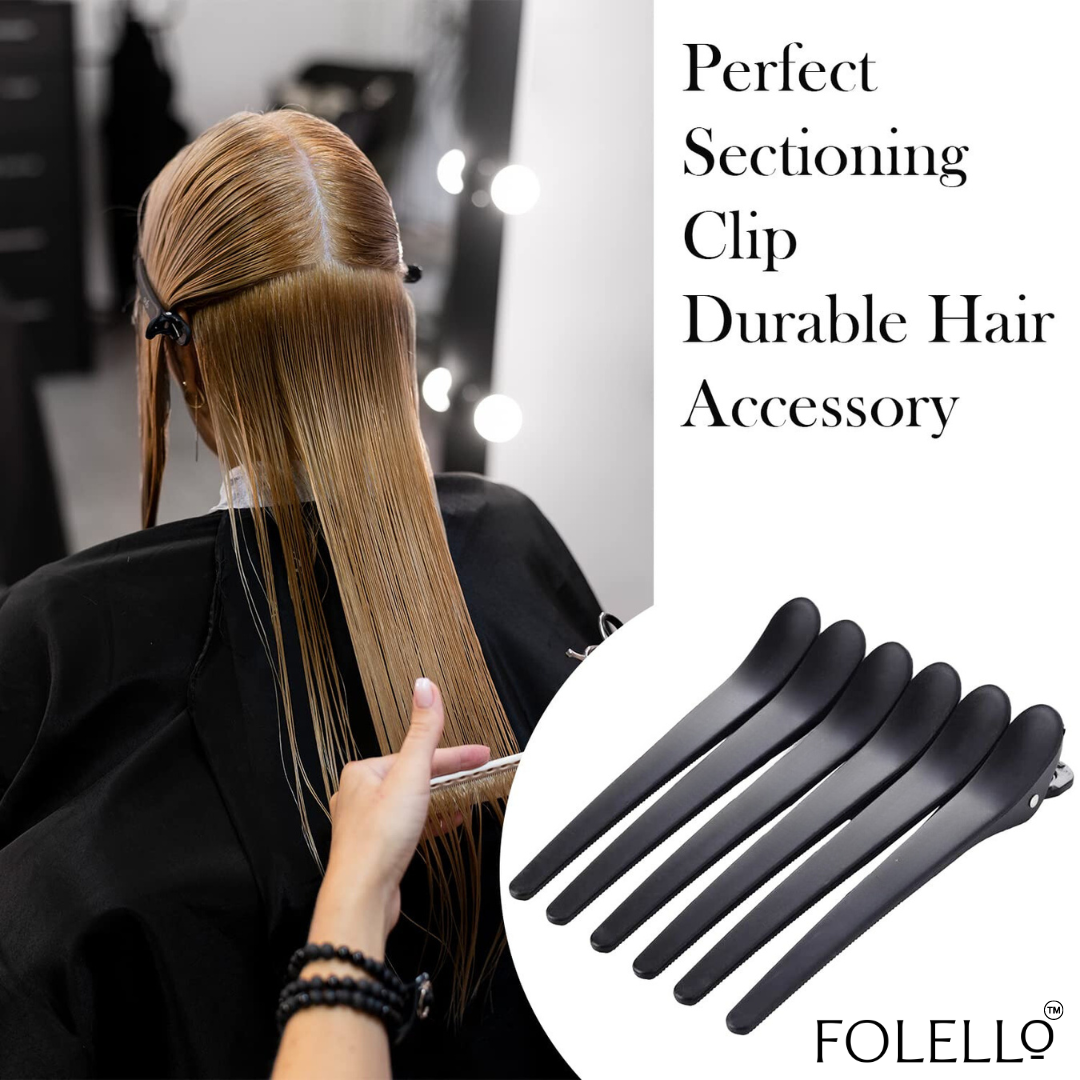 FOLELLO Hair Clips Set: 6 Croc Clips and 6 Section Clips for Hair Styling and Sectioning
