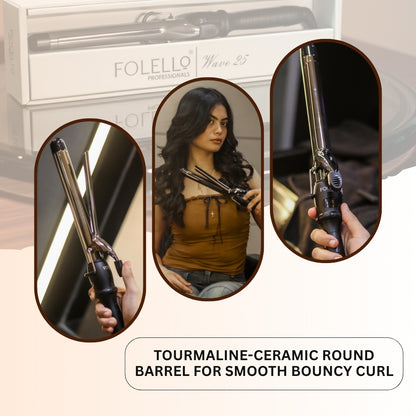 Wave 25 - Curling Tong for Professionals, Salons and Home Use - Ergonomic Design & Comfortable Grip - Hair Curling, Styling - 25MM Barrel, Black