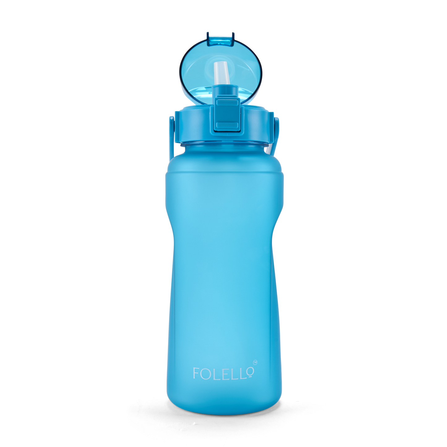 FOLELLO 2L Sports Water Bottle with Motivational Time Marker | Leakproof & Durable BPA-Free Plastic | Wide Mouth Design with Carry Handle | Perfect for Gym, Office, Travel | Stylish Blue 2 Litre Bottle