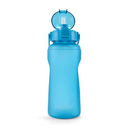 FOLELLO 2L Sports Water Bottle with Motivational Time Marker | Leakproof & Durable BPA-Free Plastic | Wide Mouth Design with Carry Handle | Perfect for Gym, Office, Travel | Stylish Blue 2 Litre Bottle