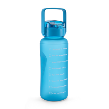 FOLELLO 2L Sports Water Bottle with Motivational Time Marker | Leakproof & Durable BPA-Free Plastic | Wide Mouth Design with Carry Handle | Perfect for Gym, Office, Travel | Stylish Blue 2 Litre Bottle