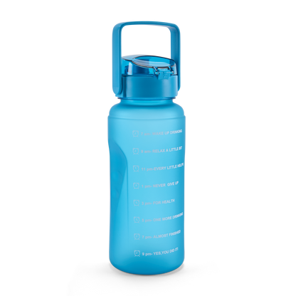 FOLELLO 2L Sports Water Bottle with Motivational Time Marker | Leakproof & Durable BPA-Free Plastic | Wide Mouth Design with Carry Handle | Perfect for Gym, Office, Travel | Stylish Blue 2 Litre Bottle