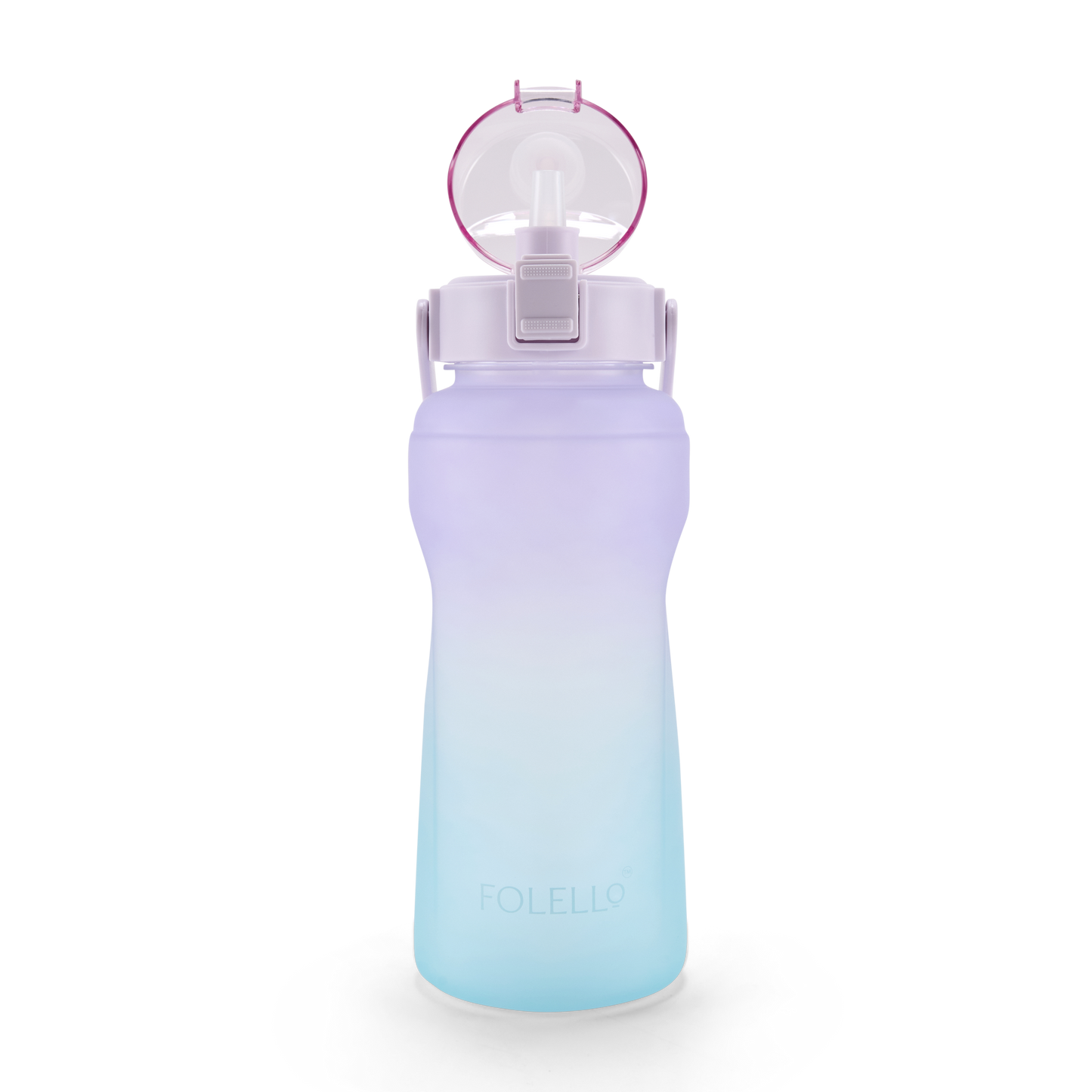 FOLELLO 2L Sports Water Bottle with Motivational Time Marker | Leakproof & Durable BPA-Free Plastic | Wide Mouth Design with Carry Handle | Perfect for Gym, Office, Travel | Vibrant Aqua-Purple 2 Litre Bottle