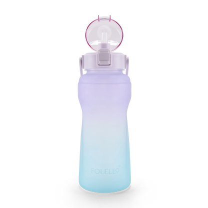 FOLELLO 2L Sports Water Bottle with Motivational Time Marker | Leakproof & Durable BPA-Free Plastic | Wide Mouth Design with Carry Handle | Perfect for Gym, Office, Travel | Vibrant Aqua-Purple 2 Litre Bottle
