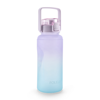 FOLELLO 2L Sports Water Bottle with Motivational Time Marker | Leakproof & Durable BPA-Free Plastic | Wide Mouth Design with Carry Handle | Perfect for Gym, Office, Travel | Vibrant Aqua-Purple 2 Litre Bottle