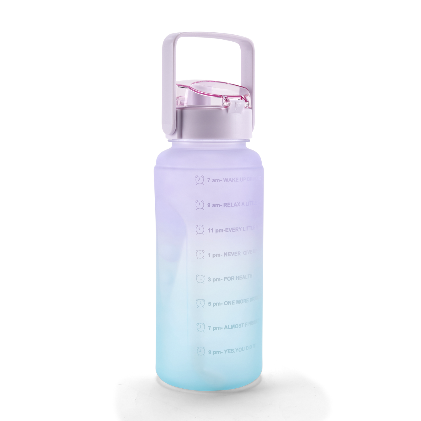 FOLELLO 2L Sports Water Bottle with Motivational Time Marker | Leakproof & Durable BPA-Free Plastic | Wide Mouth Design with Carry Handle | Perfect for Gym, Office, Travel | Vibrant Aqua-Purple 2 Litre Bottle