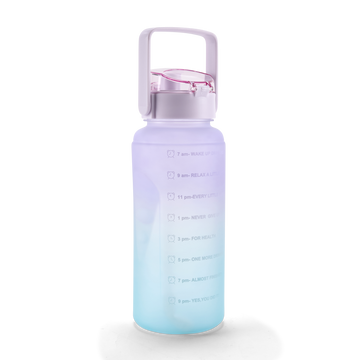 FOLELLO 2L Sports Water Bottle with Motivational Time Marker | Leakproof & Durable BPA-Free Plastic | Wide Mouth Design with Carry Handle | Perfect for Gym, Office, Travel | Vibrant Aqua-Purple 2 Litre Bottle