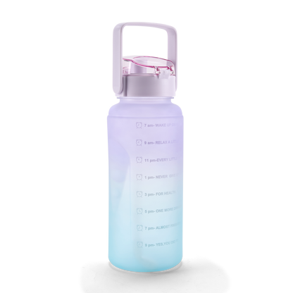 FOLELLO 2L Sports Water Bottle with Motivational Time Marker | Leakproof & Durable BPA-Free Plastic | Wide Mouth Design with Carry Handle | Perfect for Gym, Office, Travel | Vibrant Aqua-Purple 2 Litre Bottle