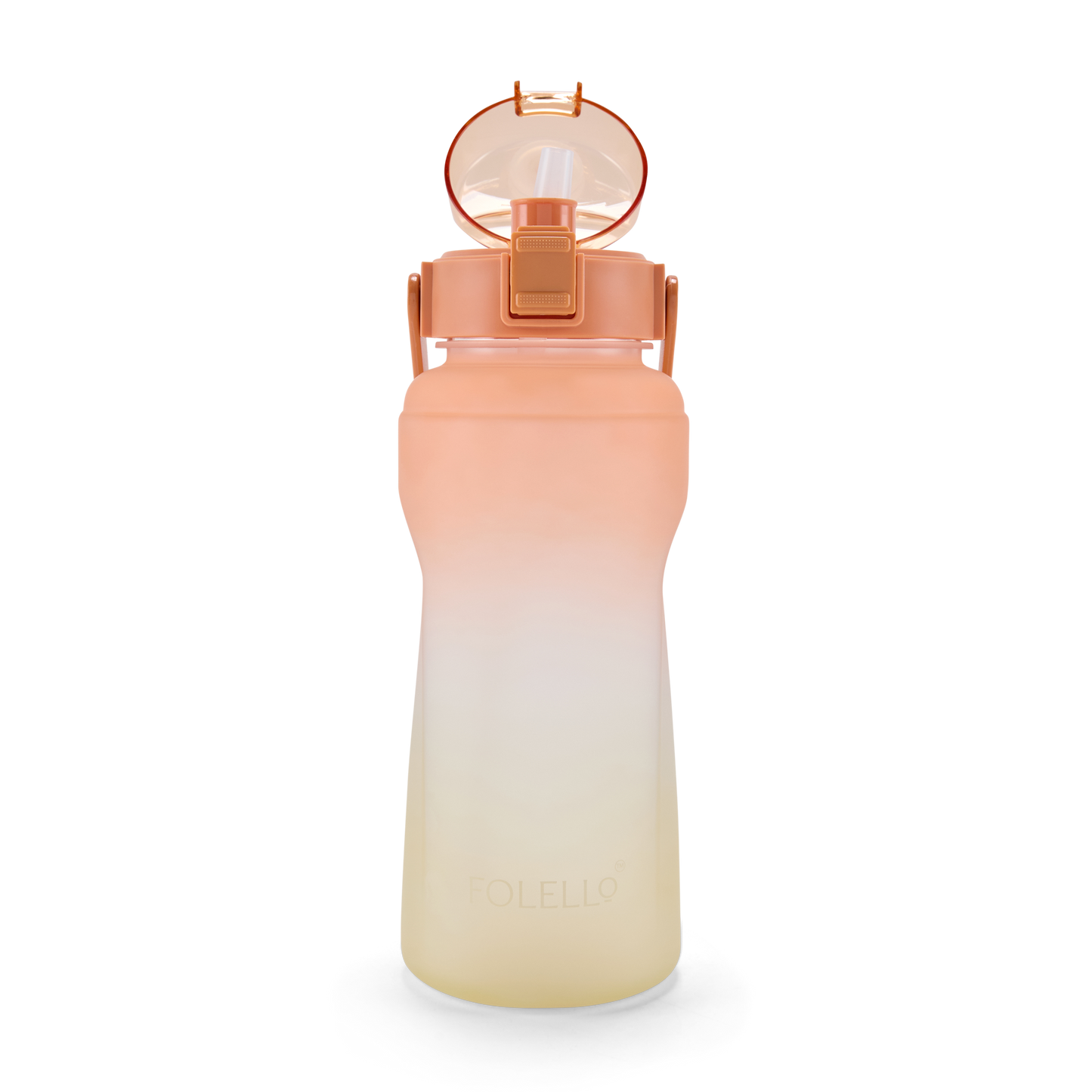 FOLELLO 2L Sports Water Bottle with Motivational Time Marker | Leakproof & Durable BPA-Free Plastic | Wide Mouth Design with Carry Handle | Perfect for Gym, Office, Travel | Vibrant Orange-Lemon 2 Litre Bottle
