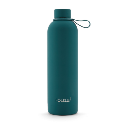 FOLELLO 750ml Stainless Steel Double Layer Vacuum Insulated Water Bottle | Keeps Drinks Cold for 24 Hours & Hot for 12 Hours | Sweat-Free Rubberized Finish | Leakproof & BPA-Free | Perfect for Gym, Office, Travel | Turquoise blueDesign
