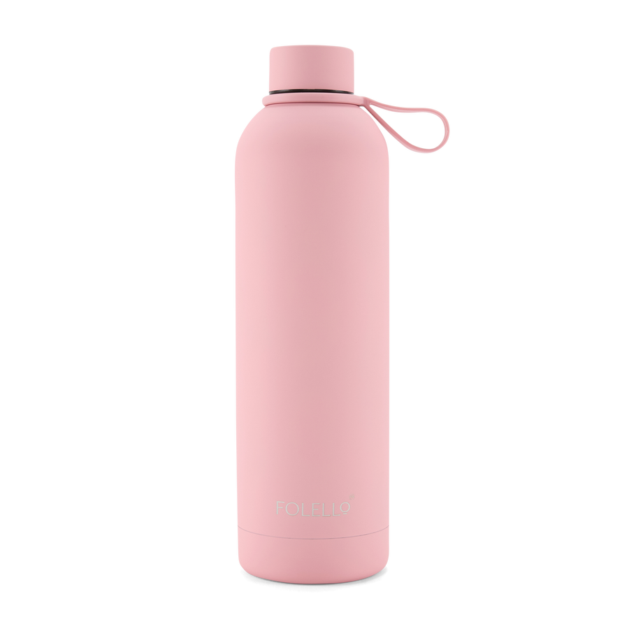 FOLELLO 750ml Stainless Steel Double Layer Vacuum Insulated Water Bottle | Keeps Drinks Cold for 24 Hours & Hot for 12 Hours | Sweat-Free Rubberized Finish | Leakproof & BPA-Free | Perfect for Gym, Office, Travel | Stylish Pink Design