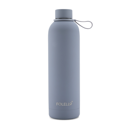 FOLELLO 750ml Stainless Steel Double Layer Vacuum Insulated Water Bottle | Keeps Drinks Cold for 24 Hours & Hot for 12 Hours | Sweat-Free Rubberized Finish | Leakproof & BPA-Free | Perfect for Gym, Office, Travel | Stylish Grey Design