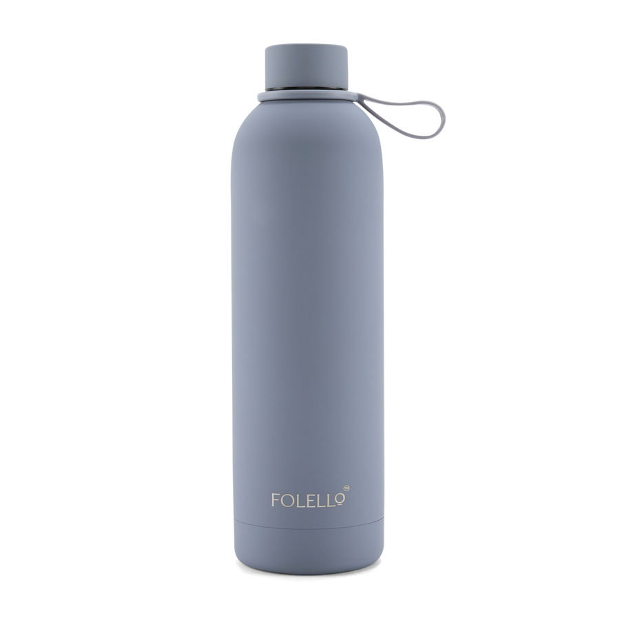 FOLELLO 750ml Stainless Steel Double Layer Vacuum Insulated Water Bottle | Keeps Drinks Cold for 24 Hours & Hot for 12 Hours | Sweat-Free Rubberized Finish | Leakproof & BPA-Free | Perfect for Gym, Office, Travel | Stylish Grey Design
