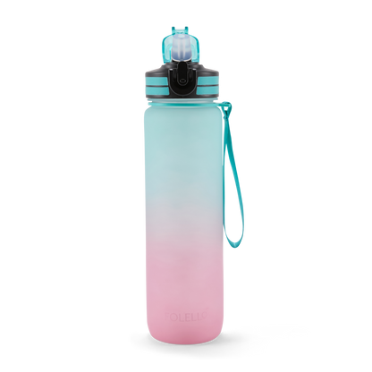Folello 1L Tritan Water Bottle with Motivational Time Marker | Leakproof Sipper Bottle for Gym, Office, and Travel | BPA-Free with Hydration Reminder App | Cool Indigo Pink Design | 1 Litre