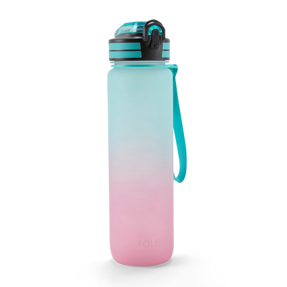 Folello 1L Tritan Water Bottle with Motivational Time Marker | Leakproof Sipper Bottle for Gym, Office, and Travel | BPA-Free with Hydration Reminder App | Cool Indigo Pink Design | 1 Litre