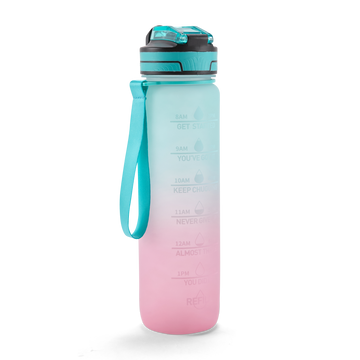 Folello 1L Tritan Water Bottle with Motivational Time Marker | Leakproof Sipper Bottle for Gym, Office, and Travel | BPA-Free with Hydration Reminder App | Cool Indigo Pink Design | 1 Litre