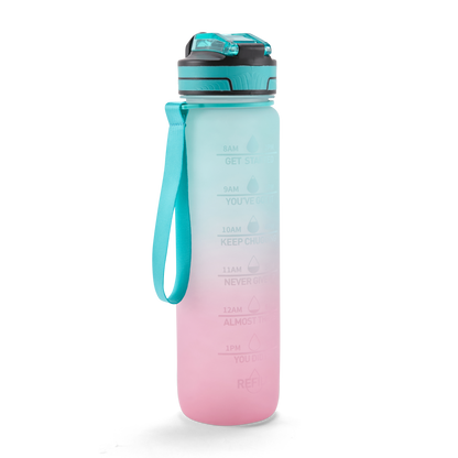 Folello 1L Tritan Water Bottle with Motivational Time Marker | Leakproof Sipper Bottle for Gym, Office, and Travel | BPA-Free with Hydration Reminder App | Cool Indigo Pink Design | 1 Litre