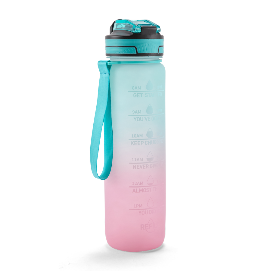 Folello 1L Tritan Water Bottle with Motivational Time Marker | Leakproof Sipper Bottle for Gym, Office, and Travel | BPA-Free with Hydration Reminder App | Cool Indigo Pink Design | 1 Litre
