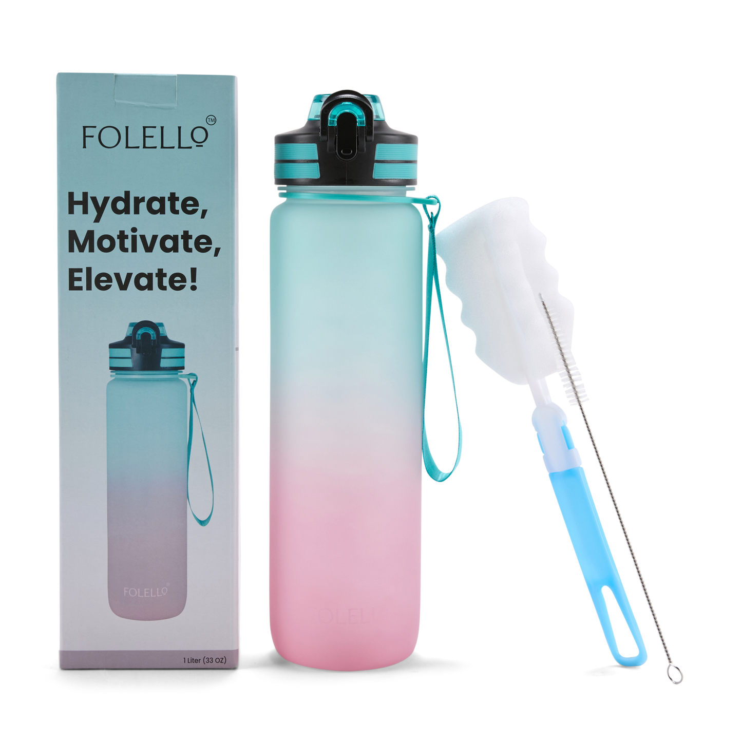 Folello 1L Tritan Water Bottle with Motivational Time Marker | Leakproof Sipper Bottle for Gym, Office, and Travel | BPA-Free with Hydration Reminder App | Cool Indigo Pink Design | 1 Litre